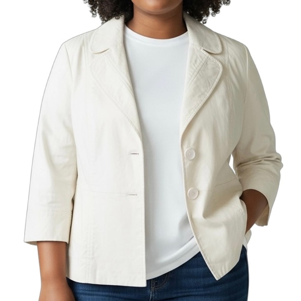 Louben Ivory 3/4 Sleeve Button Front Blazer Size 14